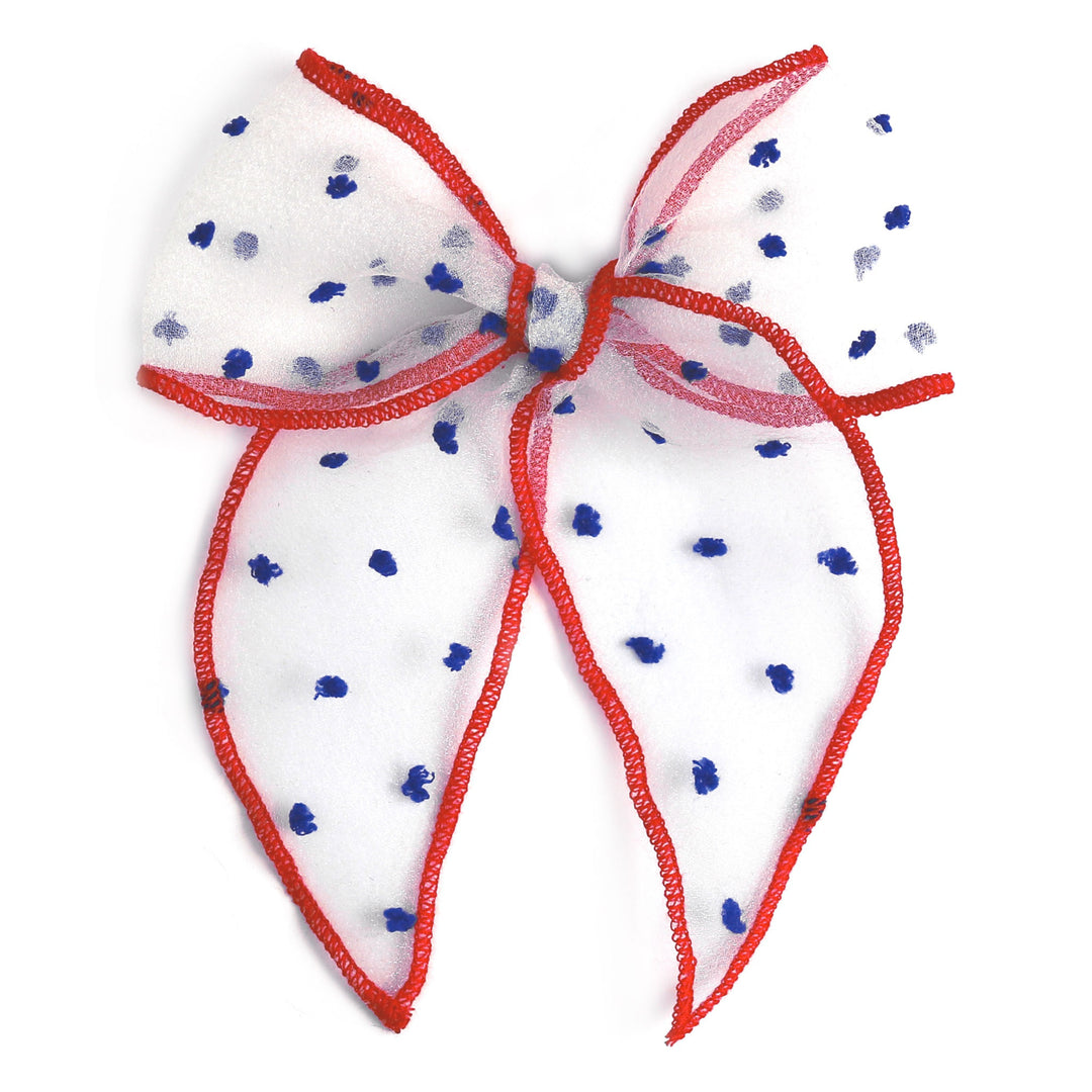 red, white and blue sheer dot 4th of july hair bow for girls