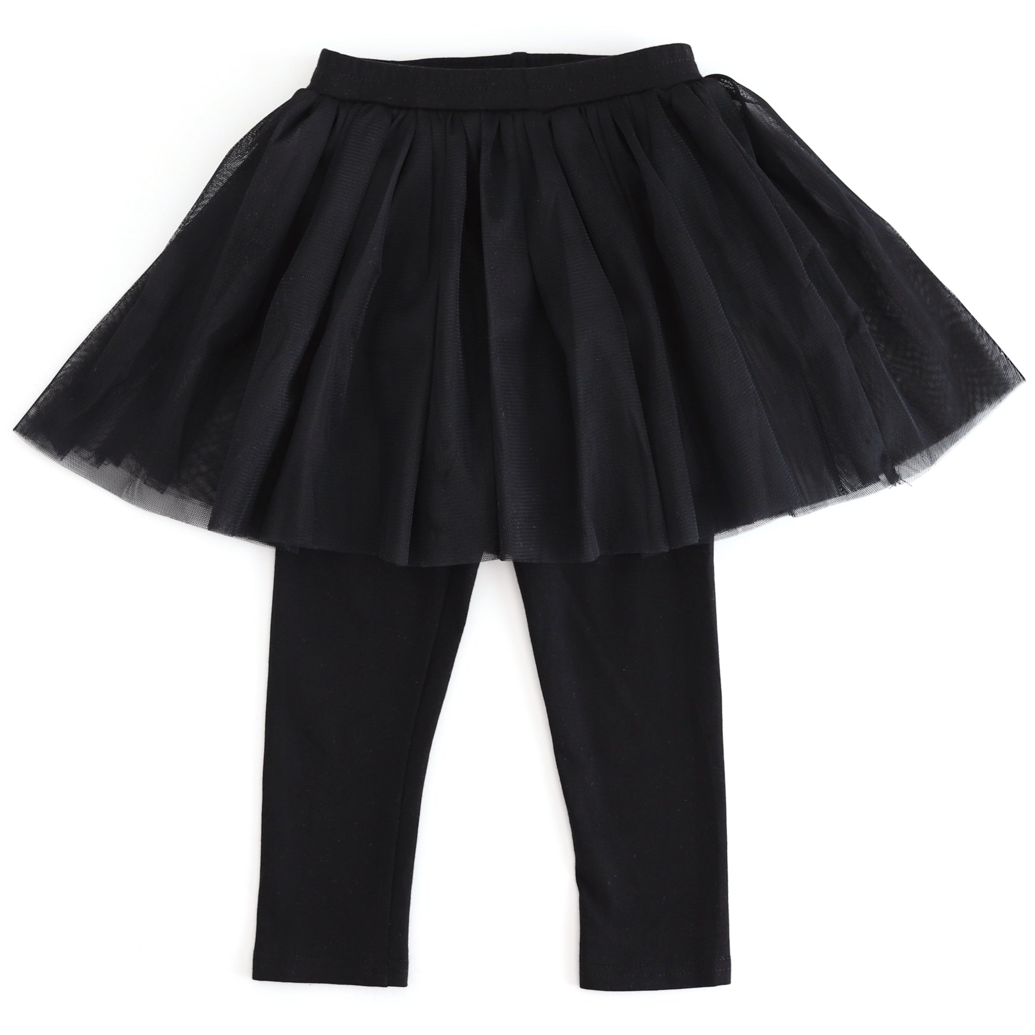 girls' black tulle skirt with attached stretchy cotton leggings for Halloween