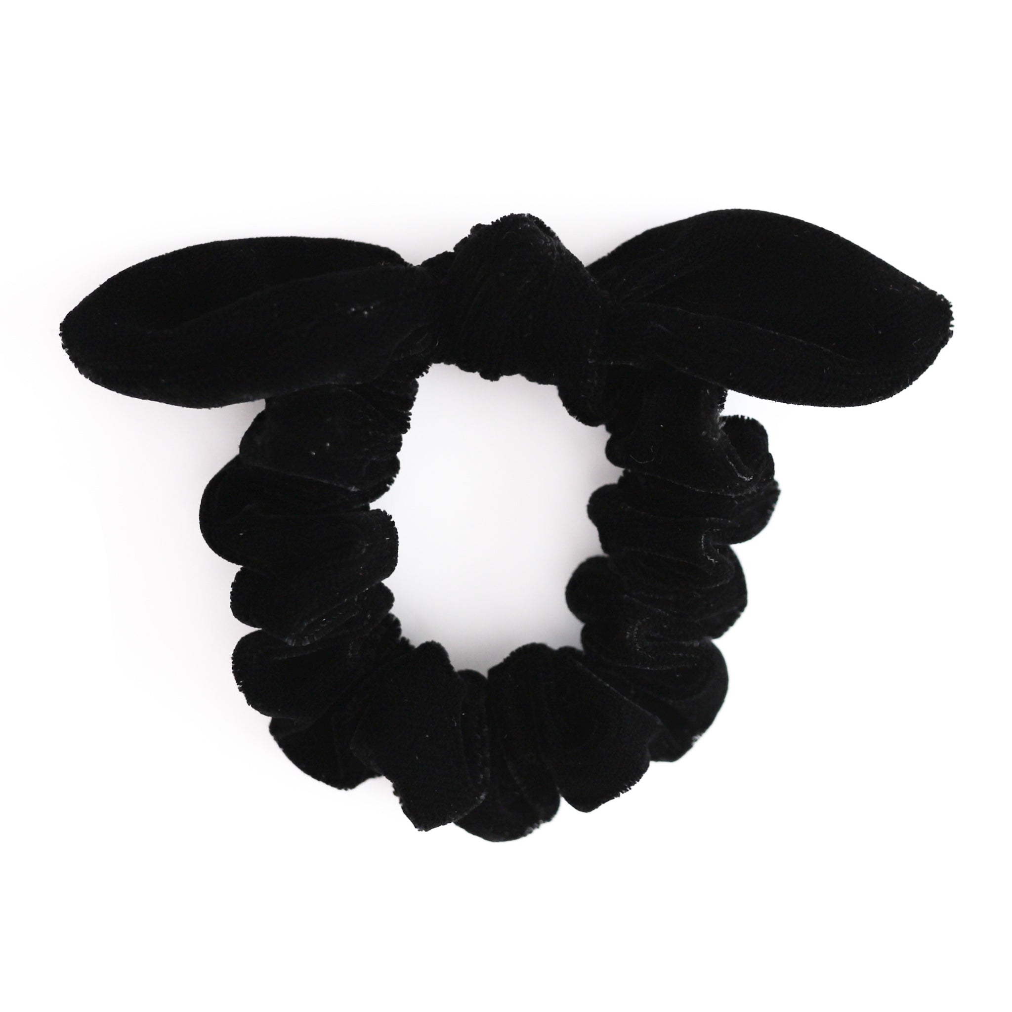 girl's black velvet scrunchie with knotted bow