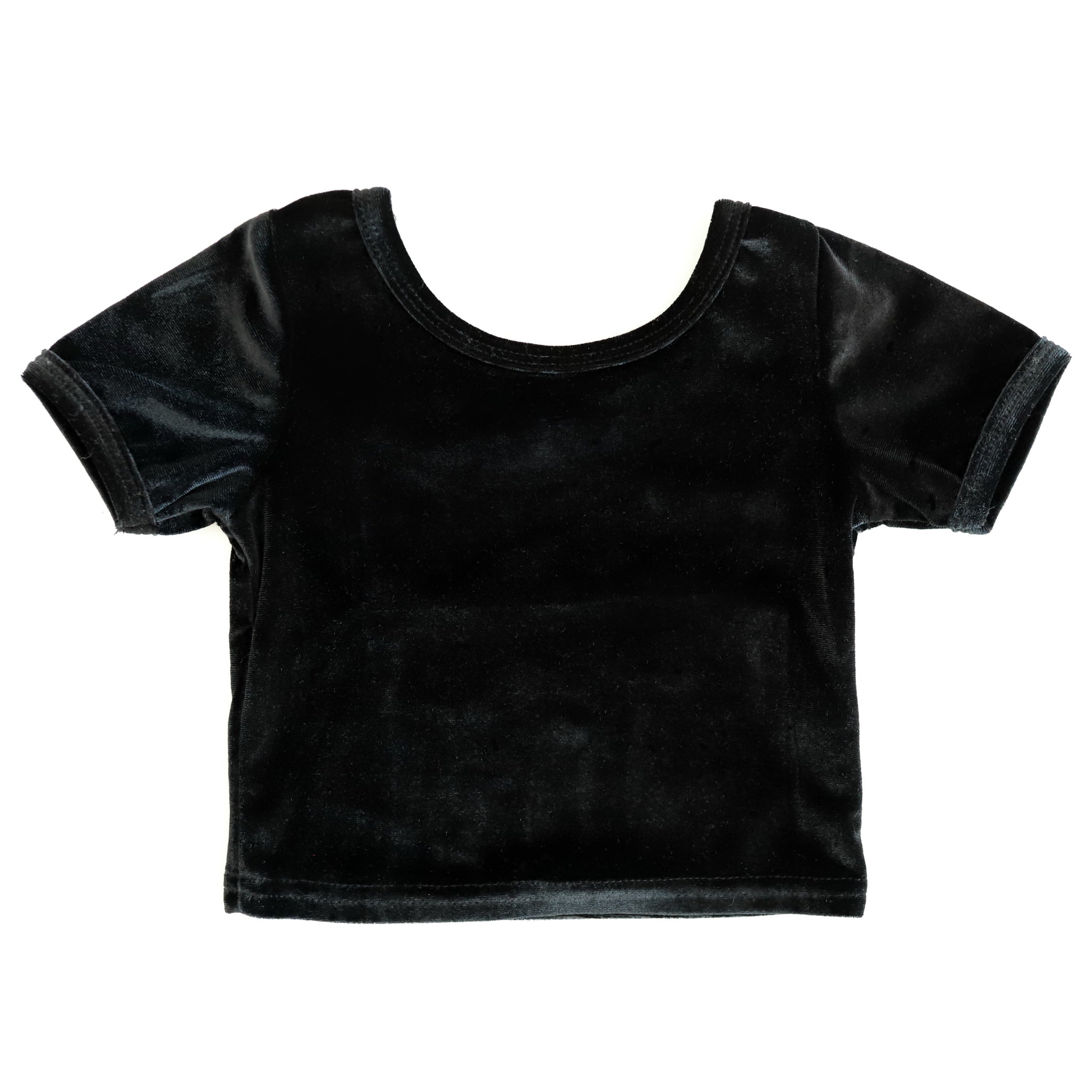 girls' fitted tee in stretchy black velvet for Halloween