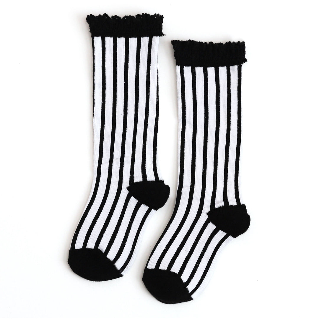 girls' black and white vertical striped socks