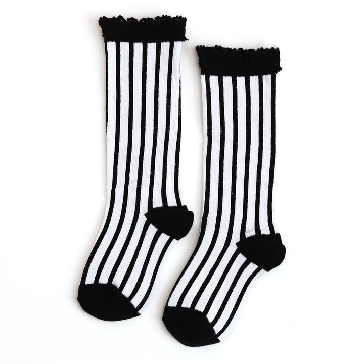 girls' black and white vertical striped socks