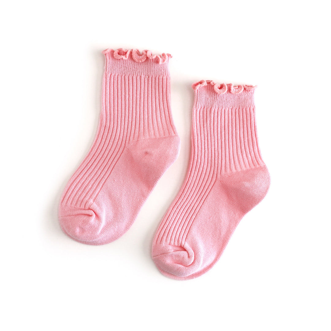 girls' light pink lettuce trim, ribbed midi socks for back to school