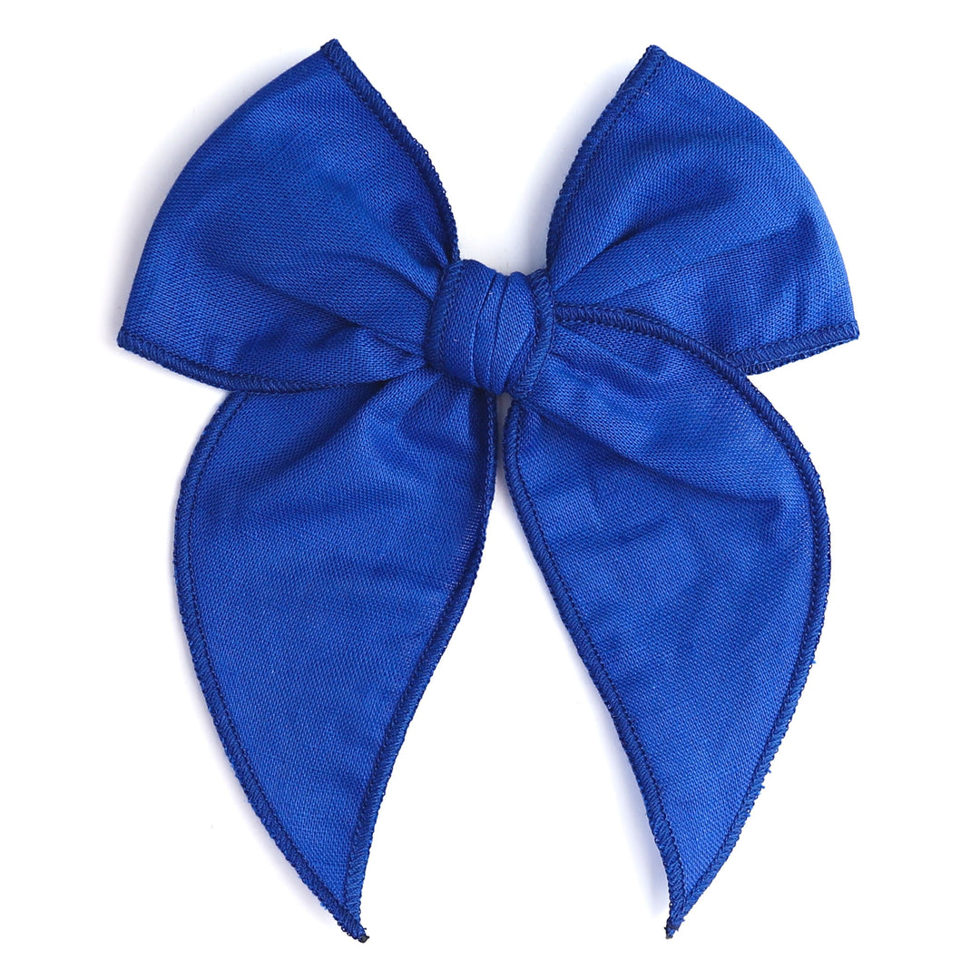 6" royal blue linen hair bow on clip