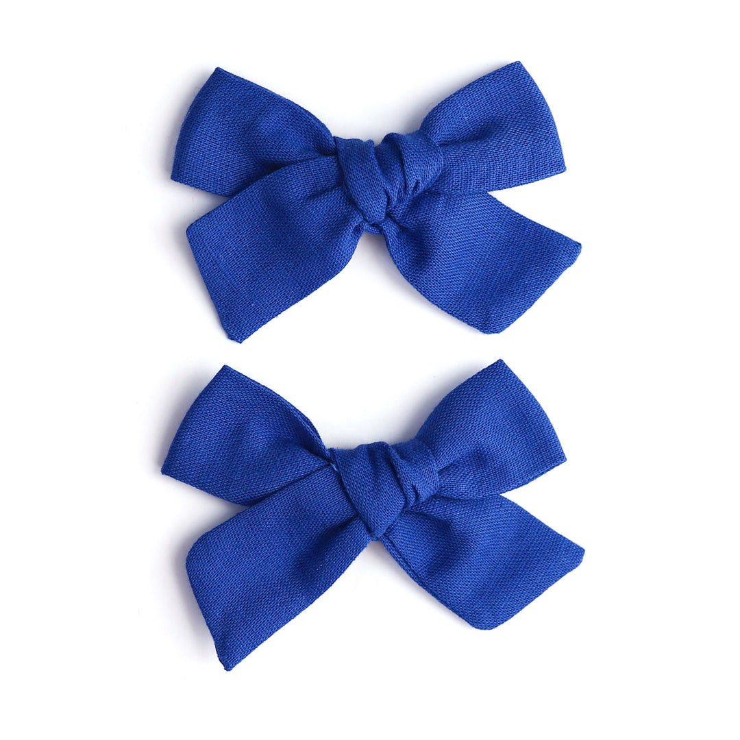 royal blue linen pigtail style hair bows