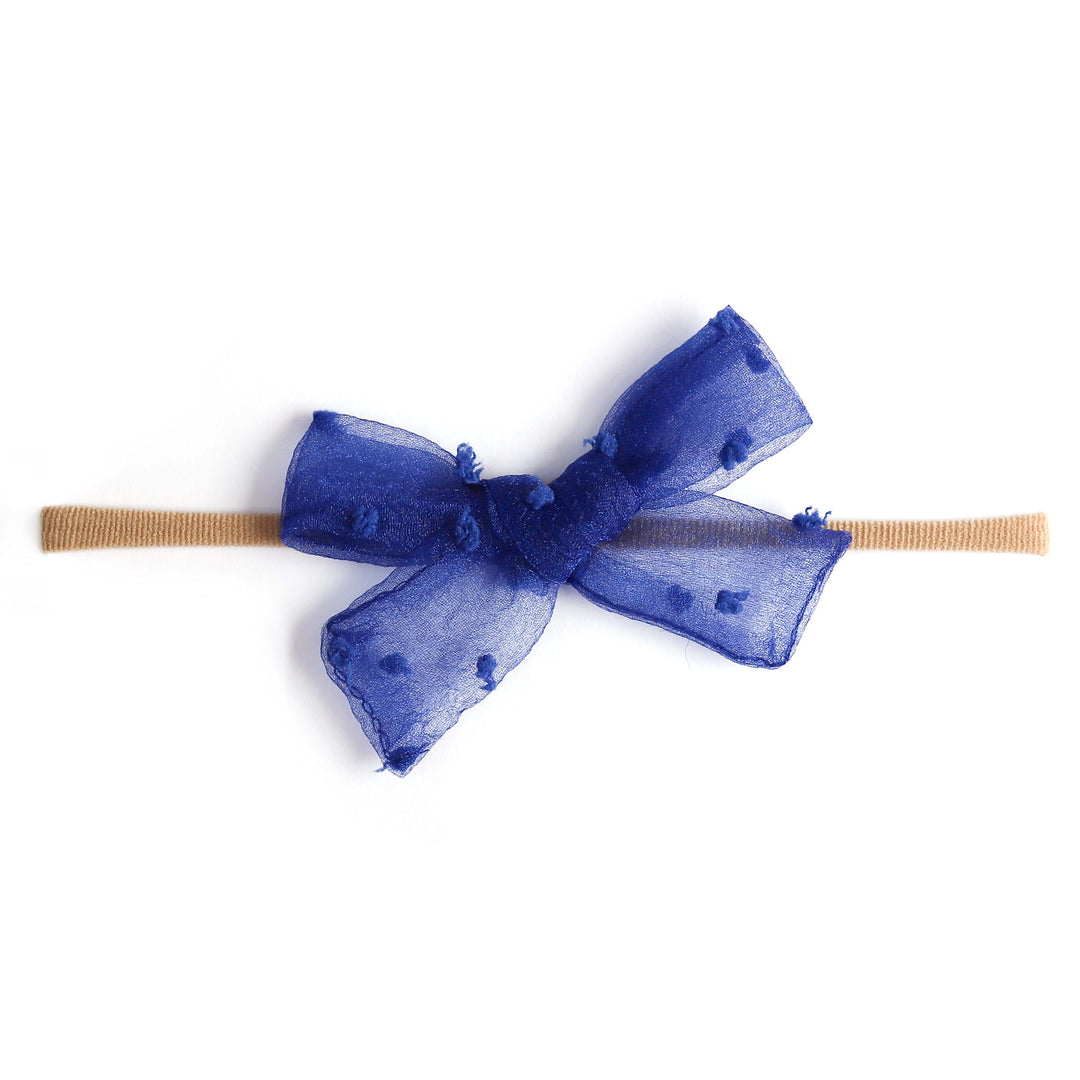 royal blue sheer baby bow on nylon band
