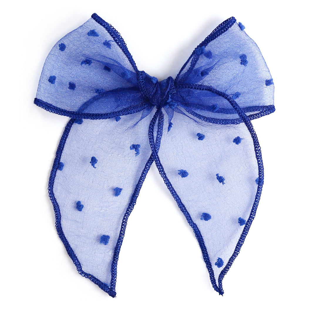 6" royal blue sheer dot hair bow for girls