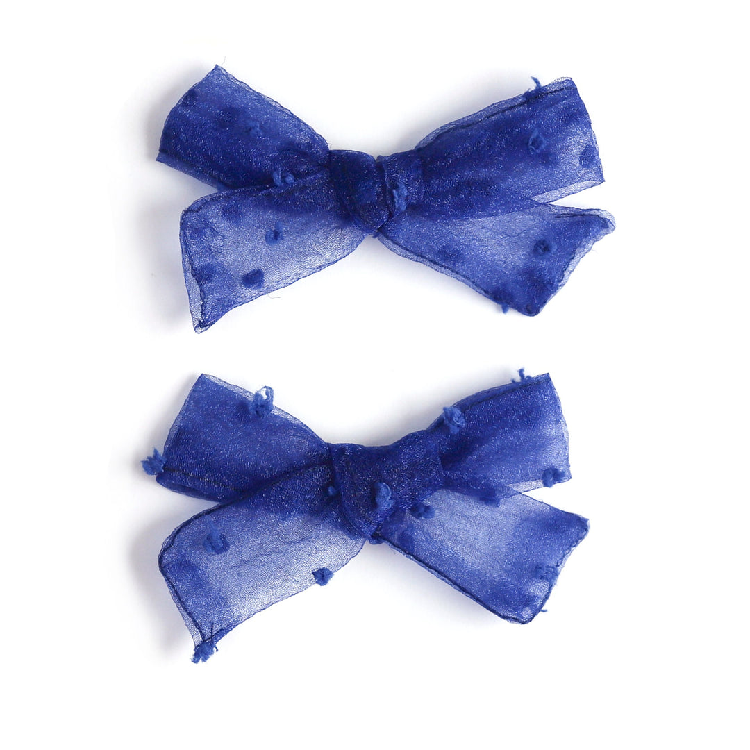 royal blue sheer dot pigtail style hair bows
