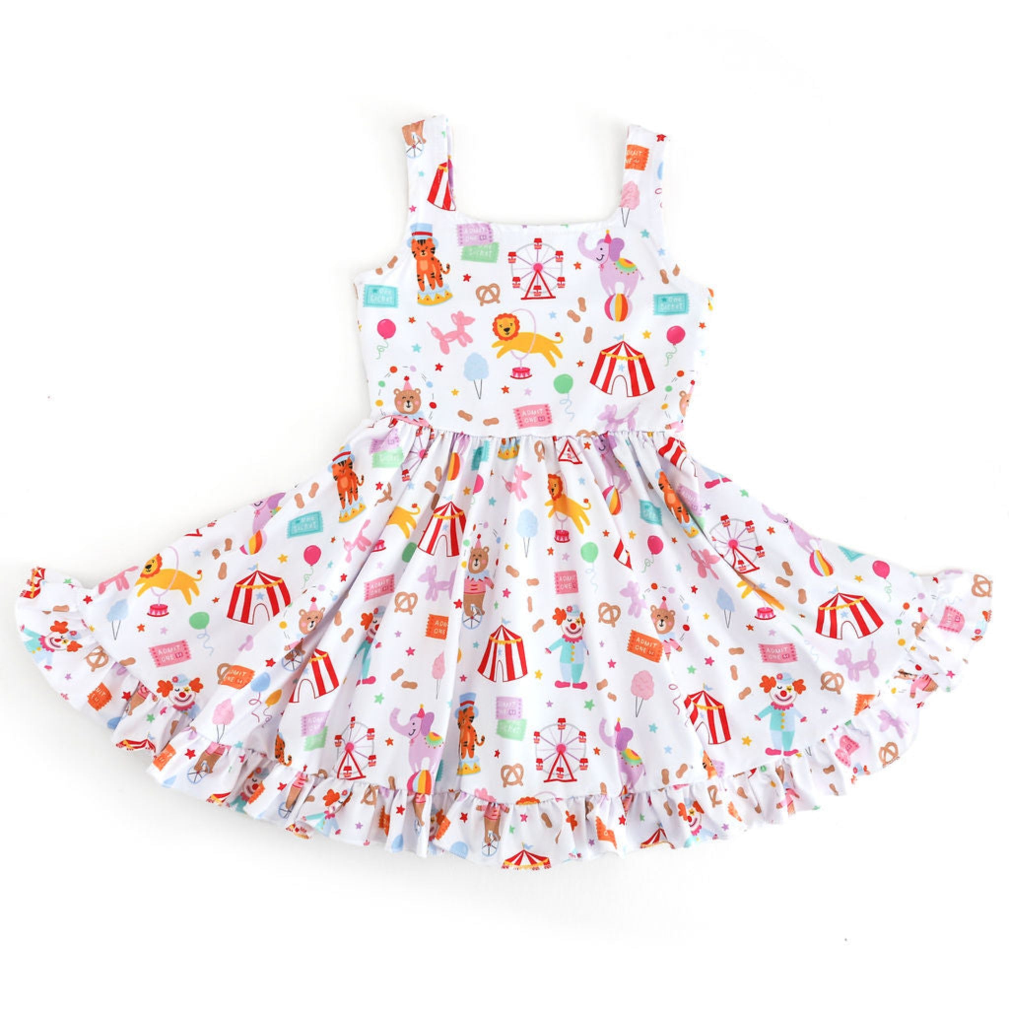 Girls' circus print twirl dress 10