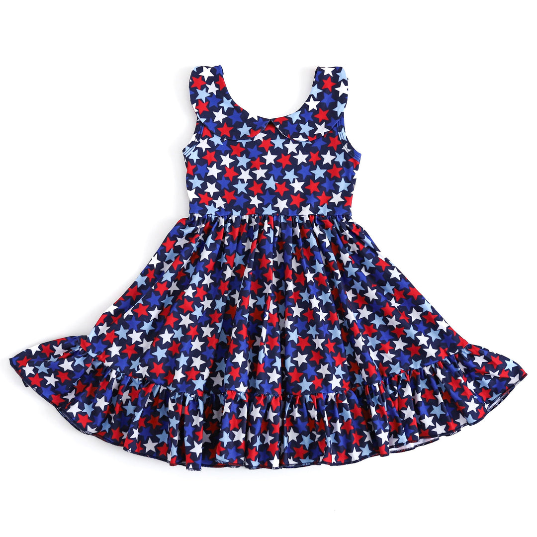 girls' 4th of july star print twirl dress