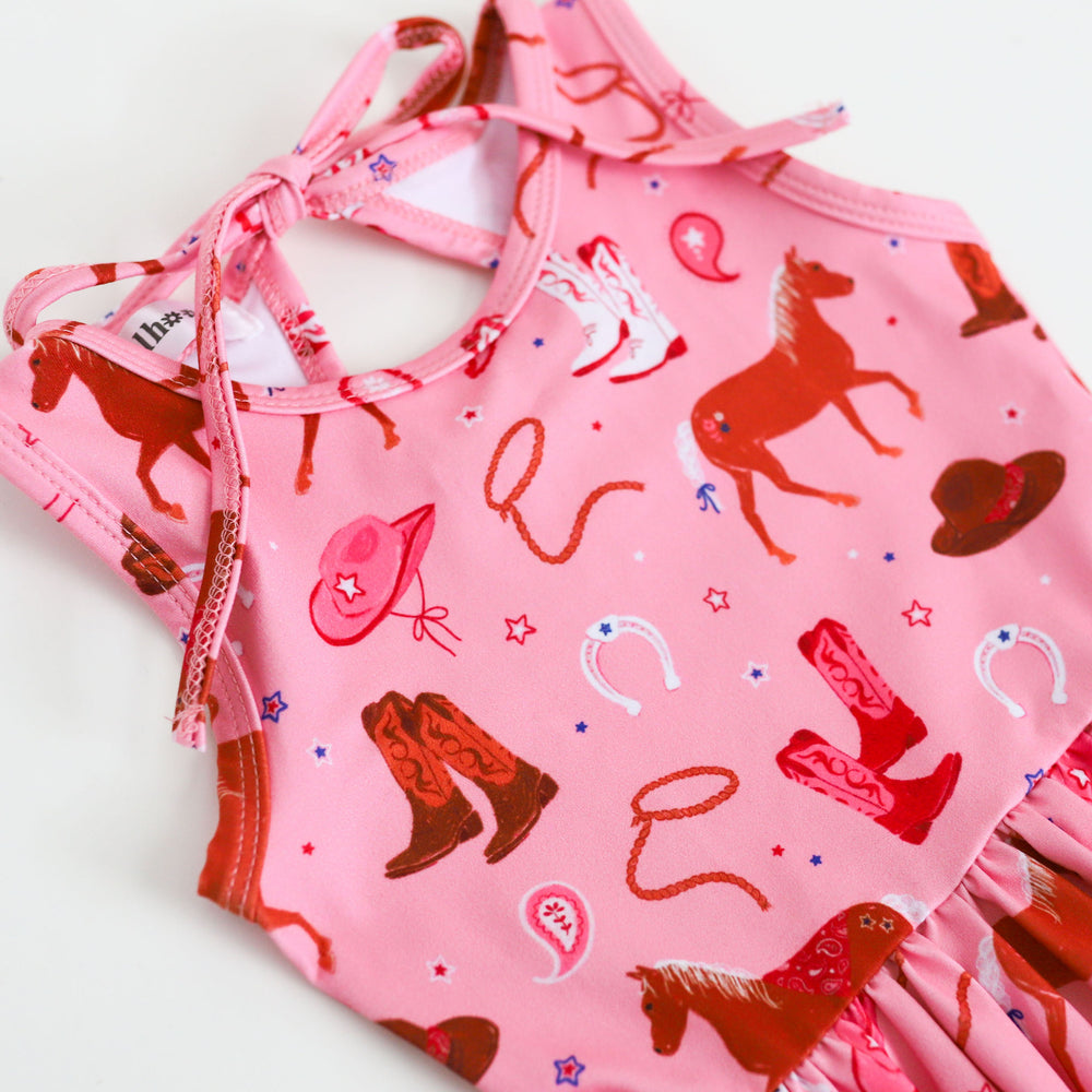 pink girls' cowgirl print summer dress detail