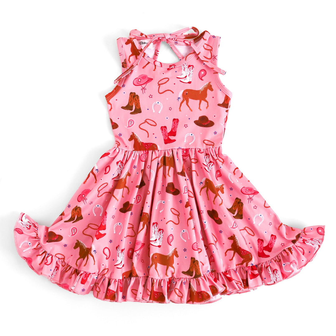 girls' rodeo inspired pink summer twirl dress