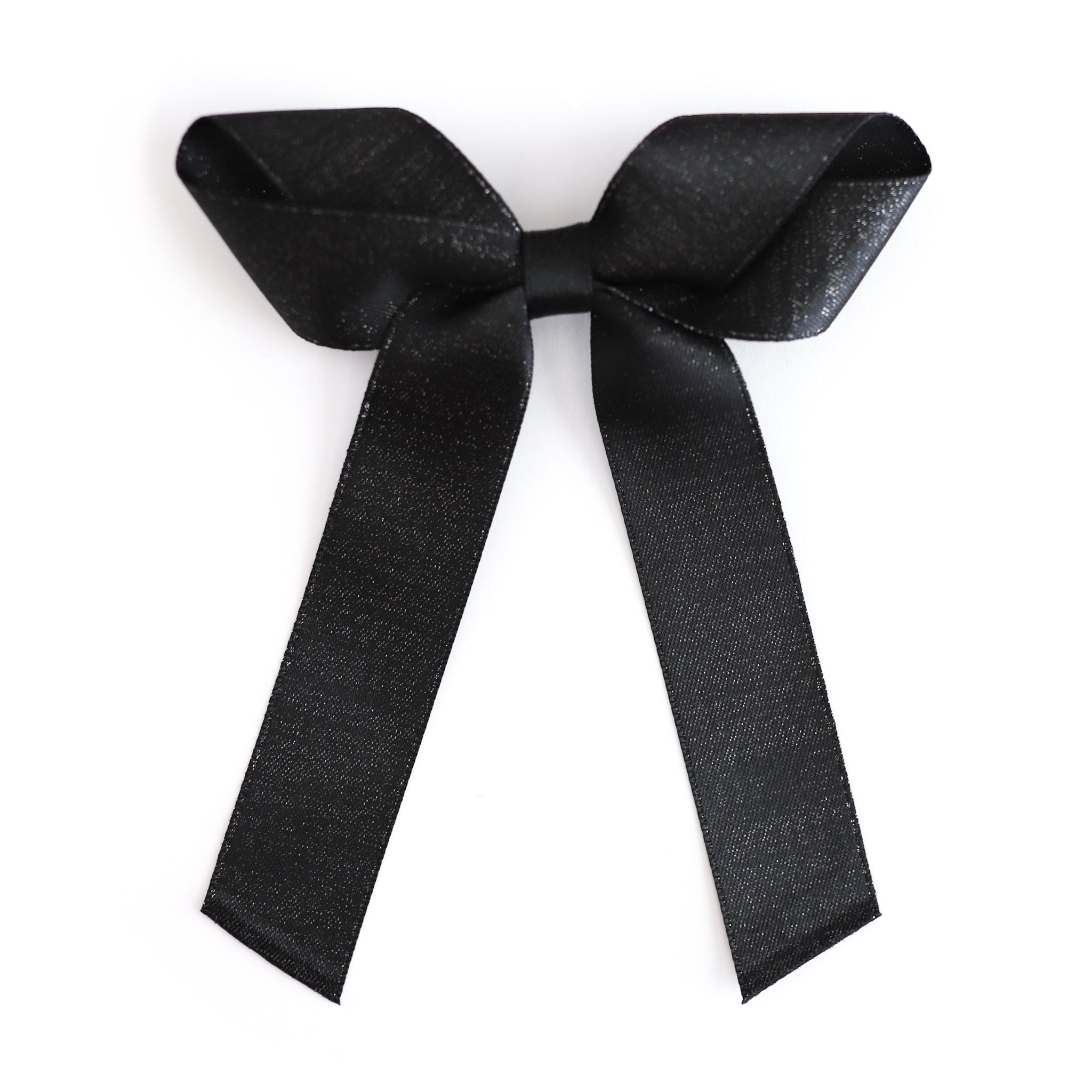 girl's satin black shimmer bow on clip made to match Halloween outfits