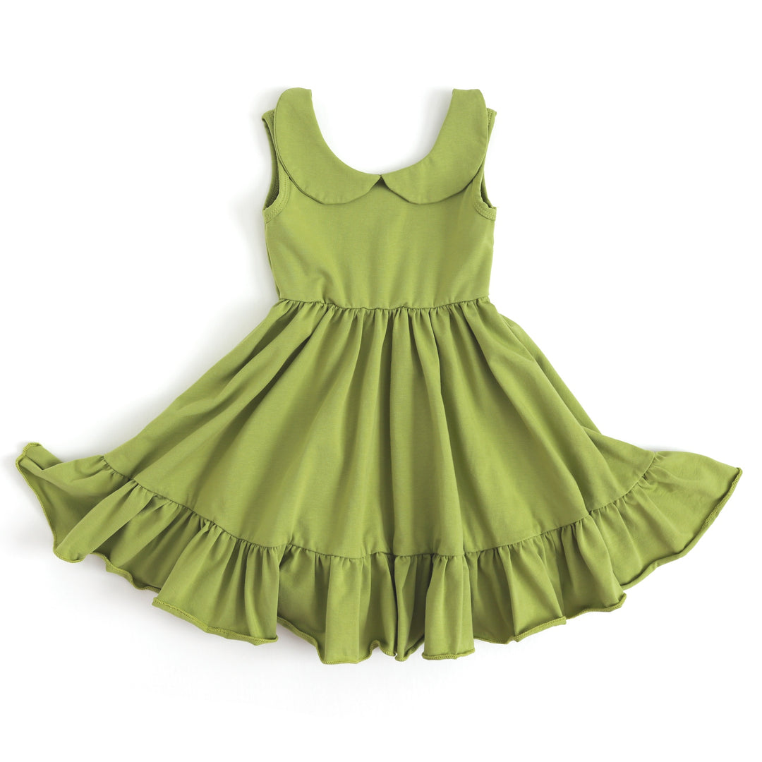 girls' lime green summer tank dress with pockets and cute collar