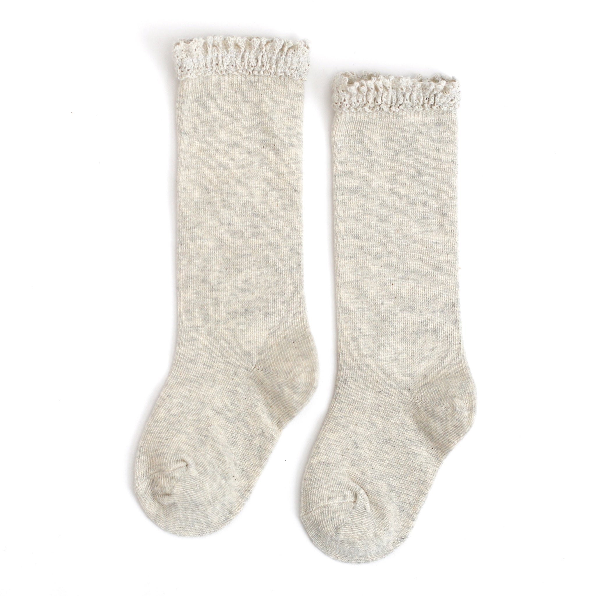 heathered ivory lace top knee high socks for babies, toddlers and girls