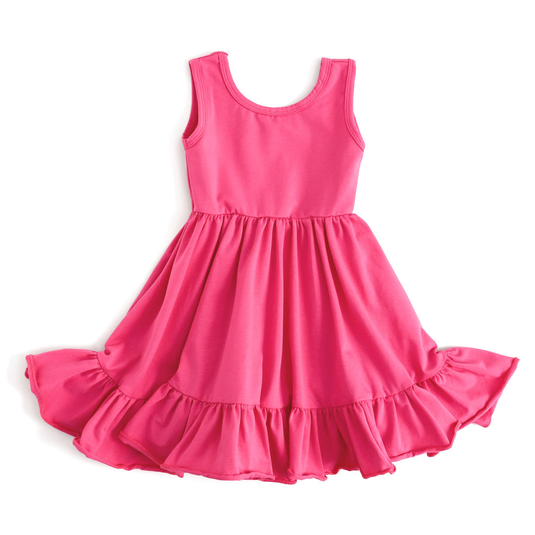 hot pink girls' tank top summer dress with pockets