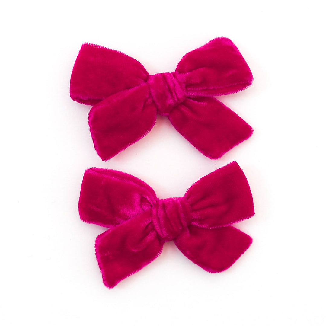 hot pink velvet pigtail hair bows