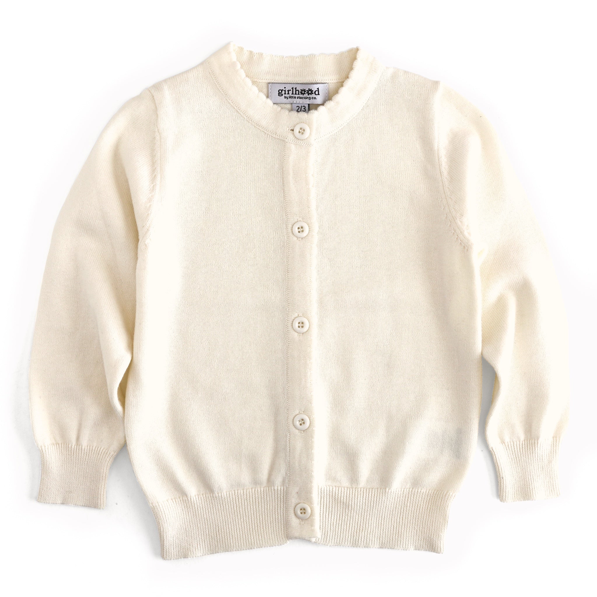 girls' light cream 100% cotton knit cardigan with buttons