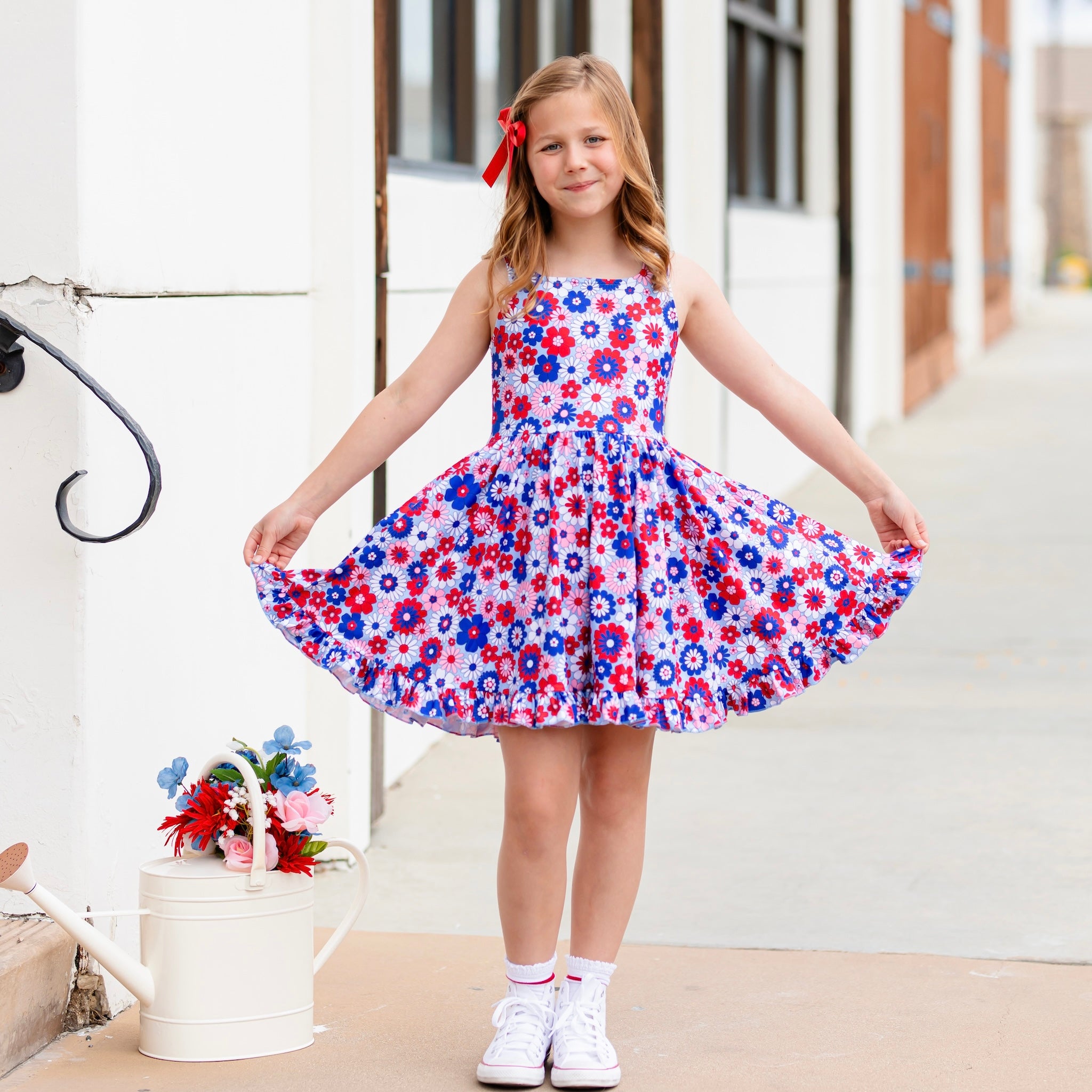 Girls' 4th of July Floral Twirl Dress