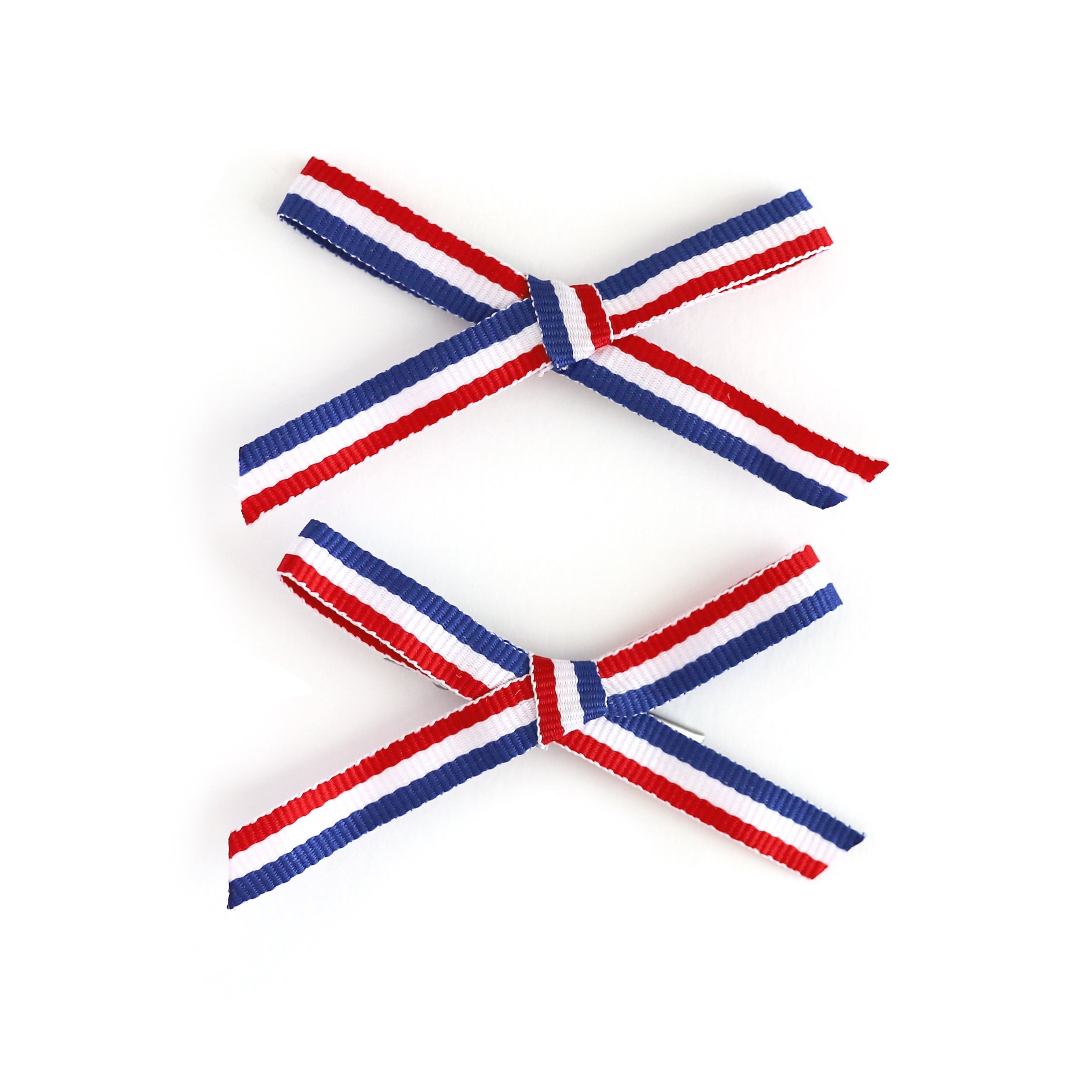 girls red, white and blue striped pigtail ribbon bows for 4th of July