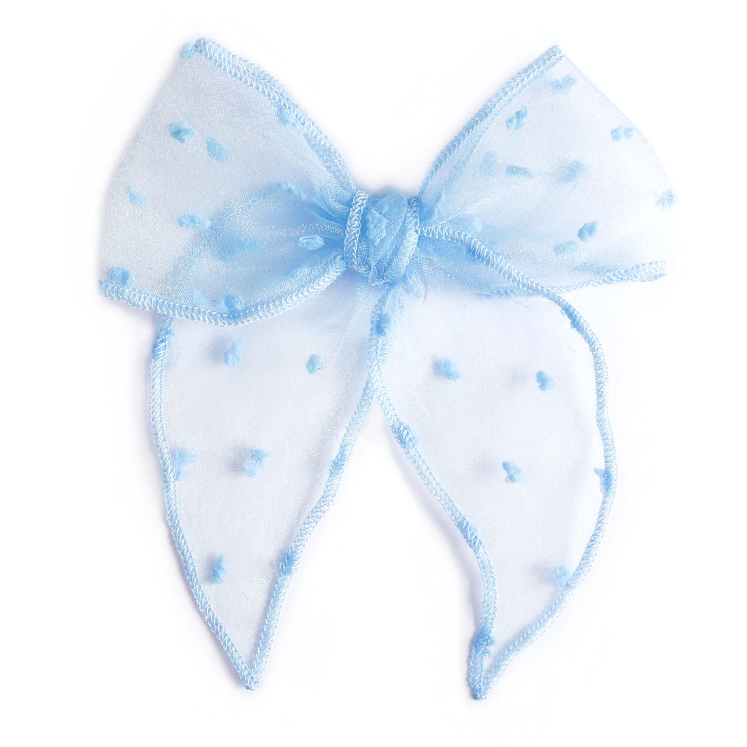 light seaside blue sheer dot hair bow for girls