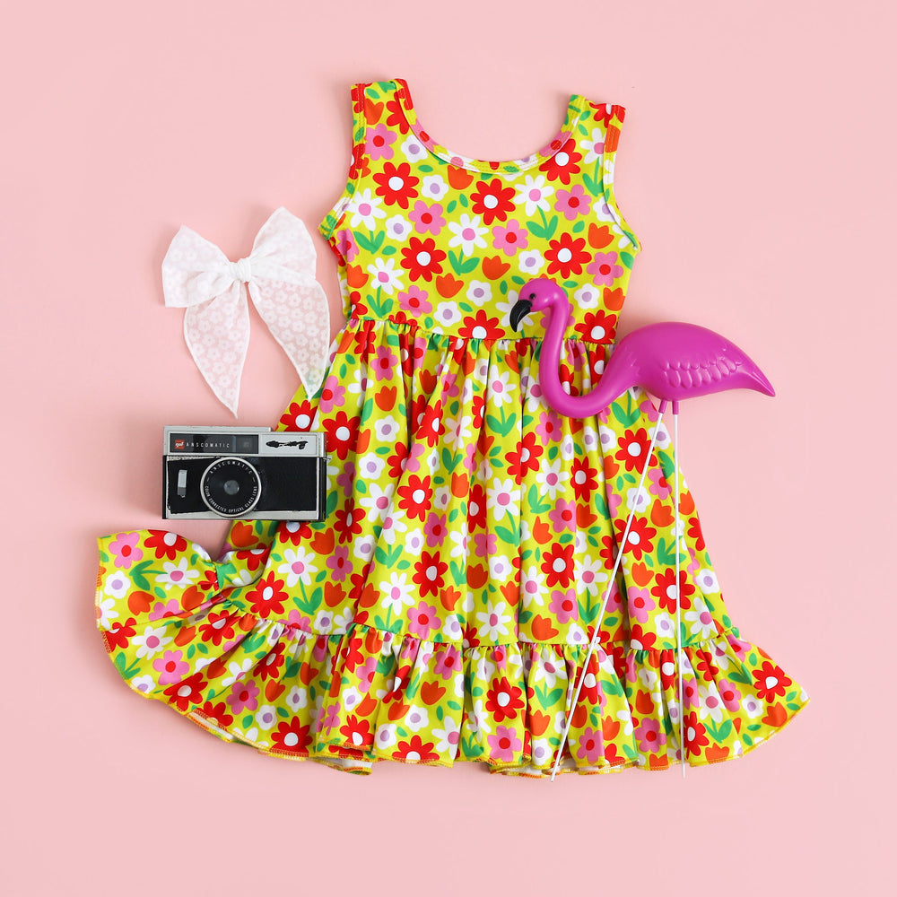 neon floral summer tank dress for girls