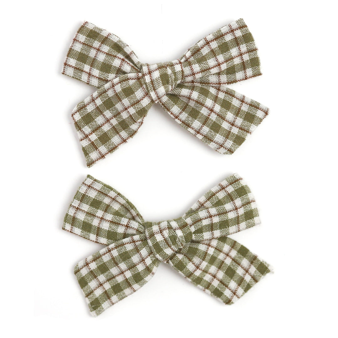 olive green plaid pigtail bows