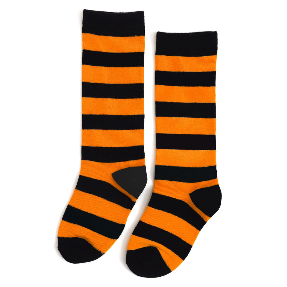 kids' orange and black horizontal striped socks
