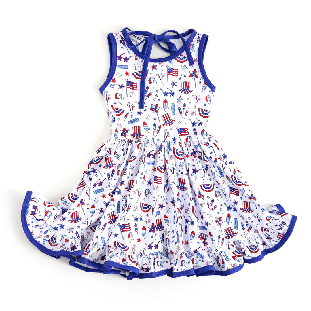 girls 4th of july summer twirl dress in parade inspired print