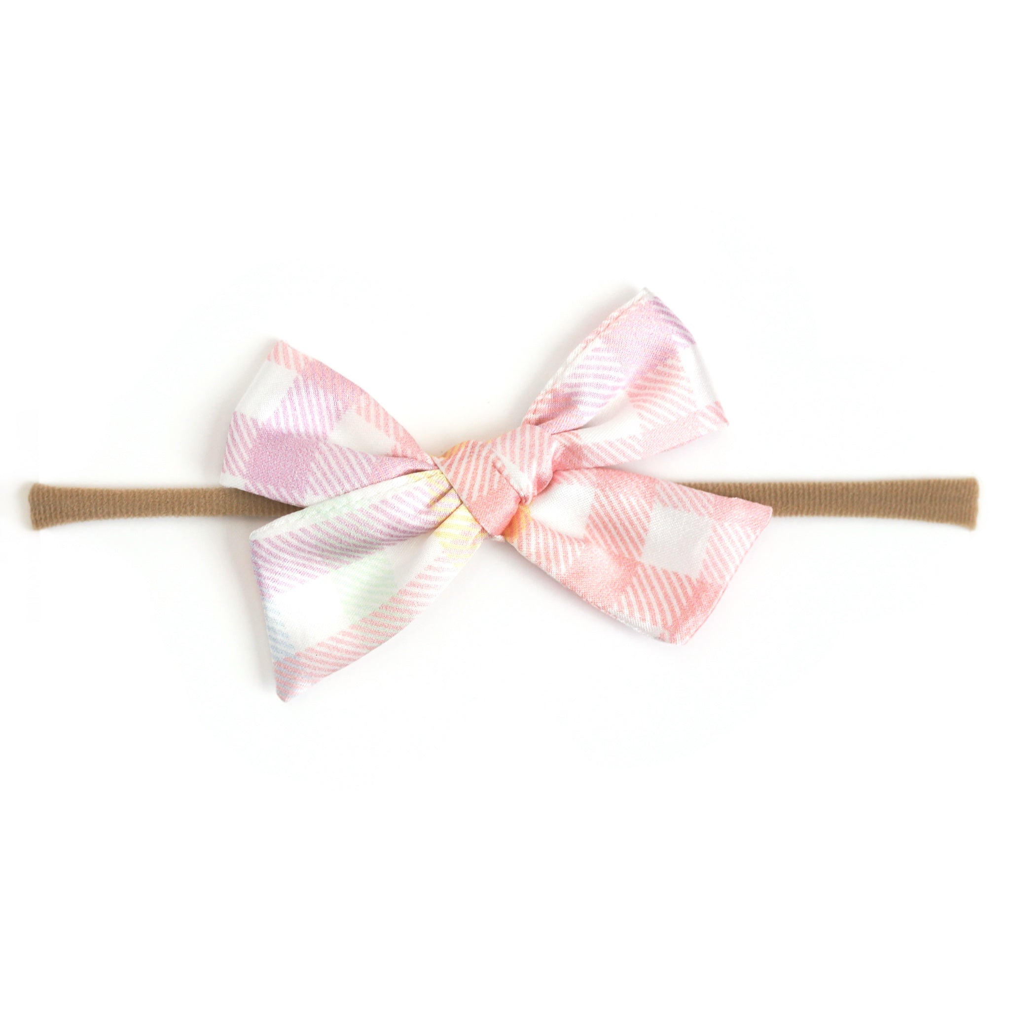 baby girls' satin pastel gingham print baby bow on stretchy nylon for spring and Easter