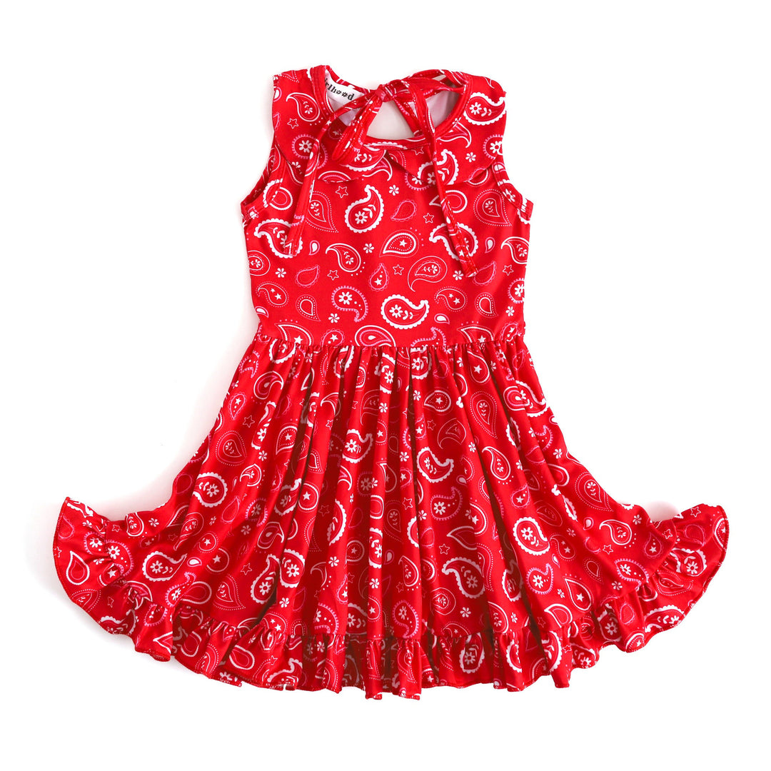 girls red paisley print summer twirl dress
