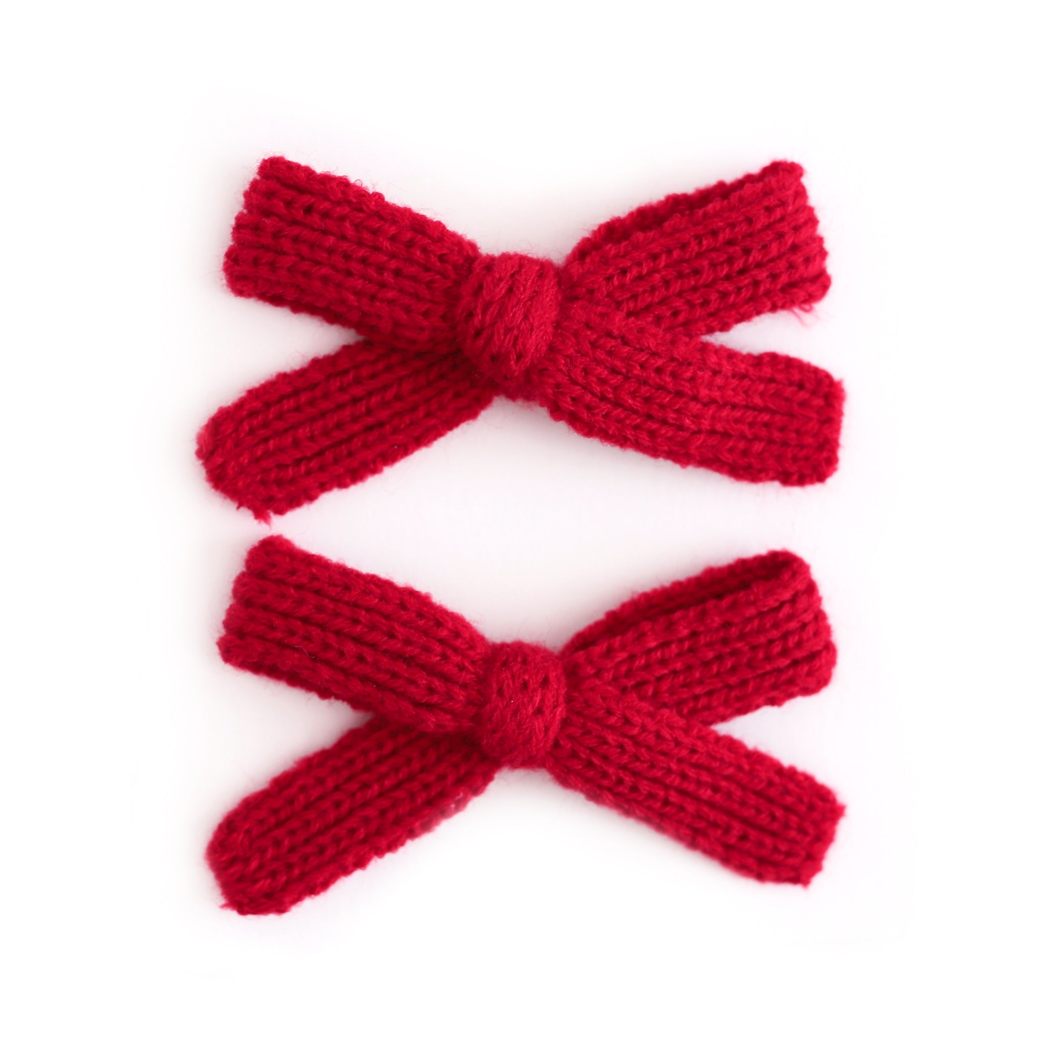 little girls' red yarn knit pigtail bows on clips for back to school