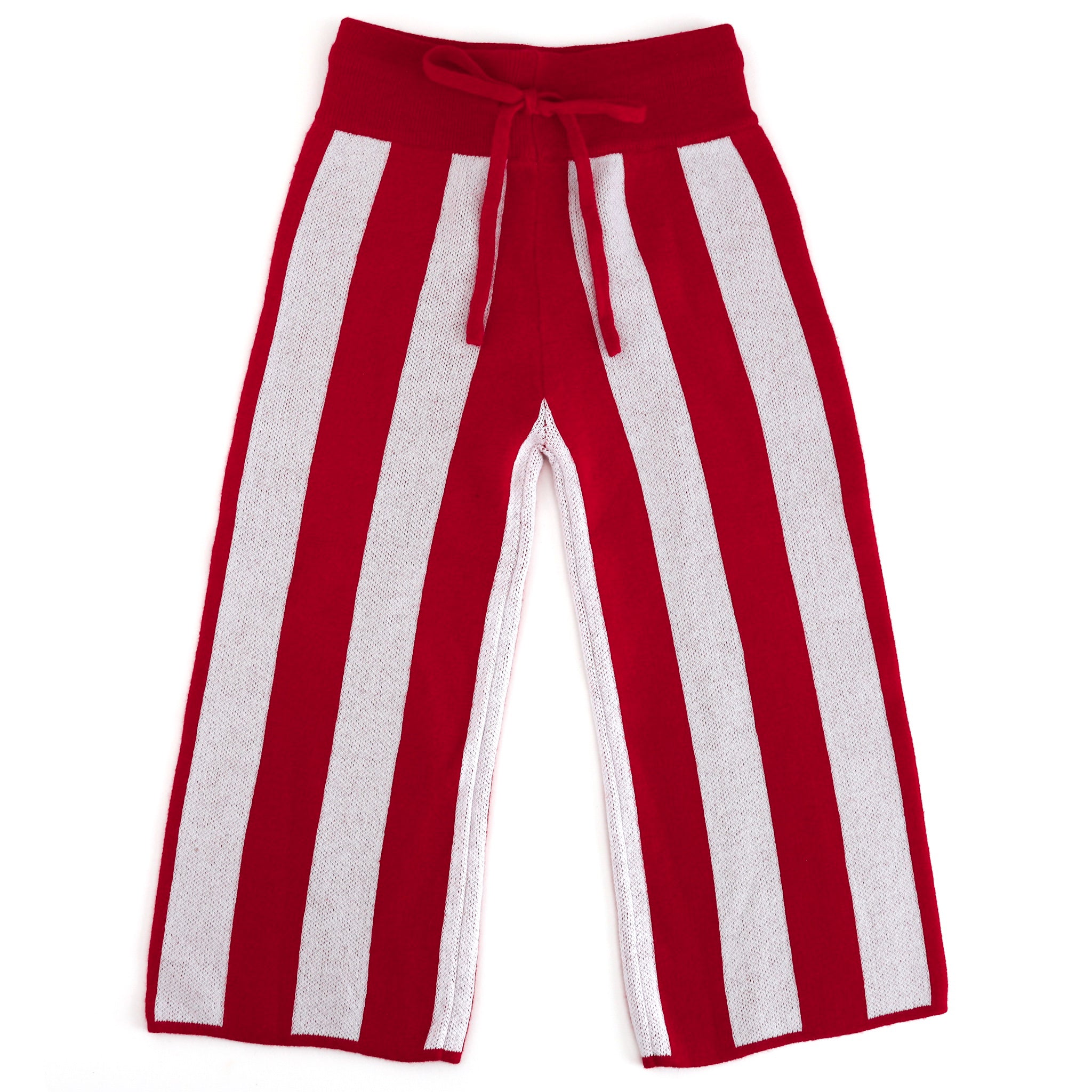 children's cotton knit sweater pants in red and white stripes with drawstring waistband
