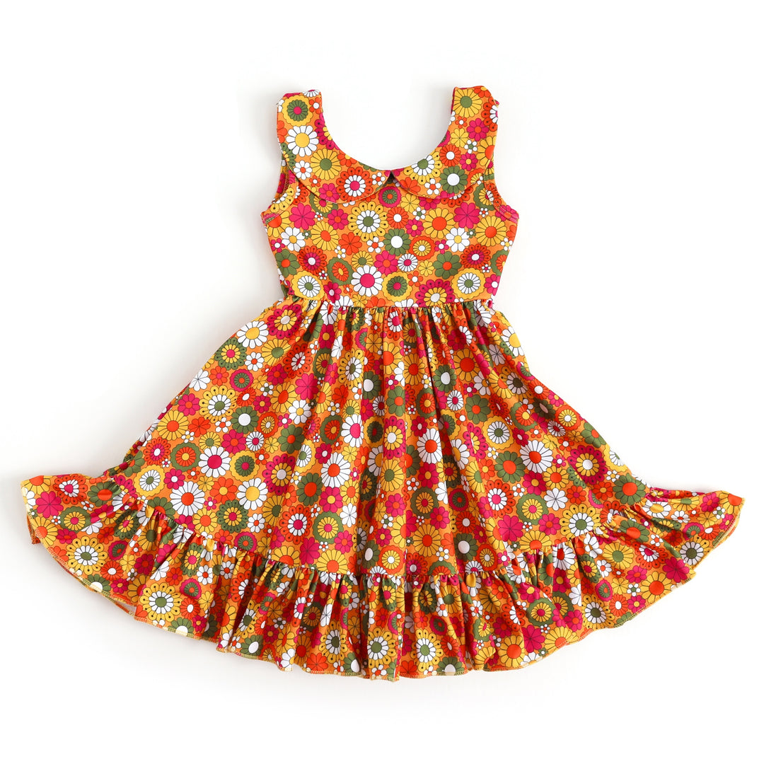 girls' retro floral tank top dress