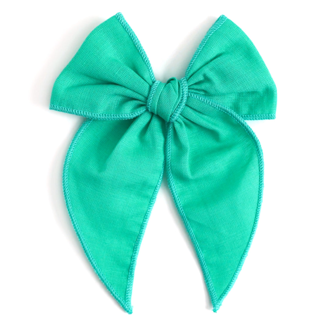 sea glass green linen hair bow