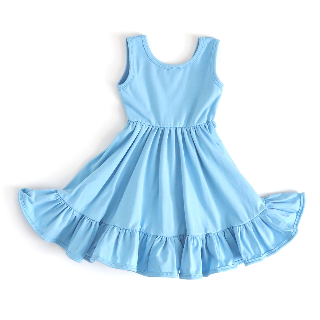 girls 4th of july cotton summer dress in light "seaside blue"