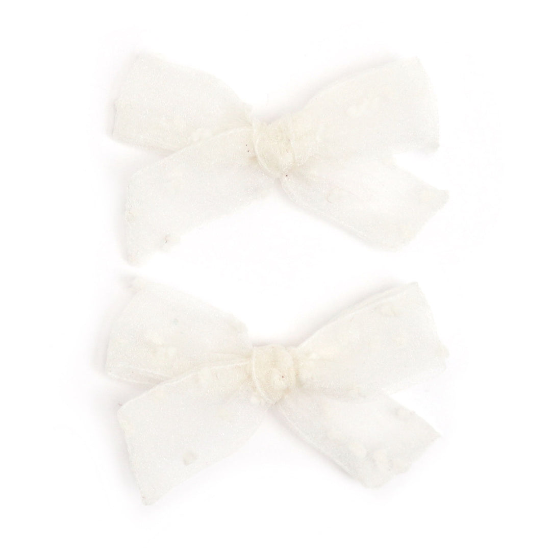 Pigtail Bows - Ivory Sheer Dot