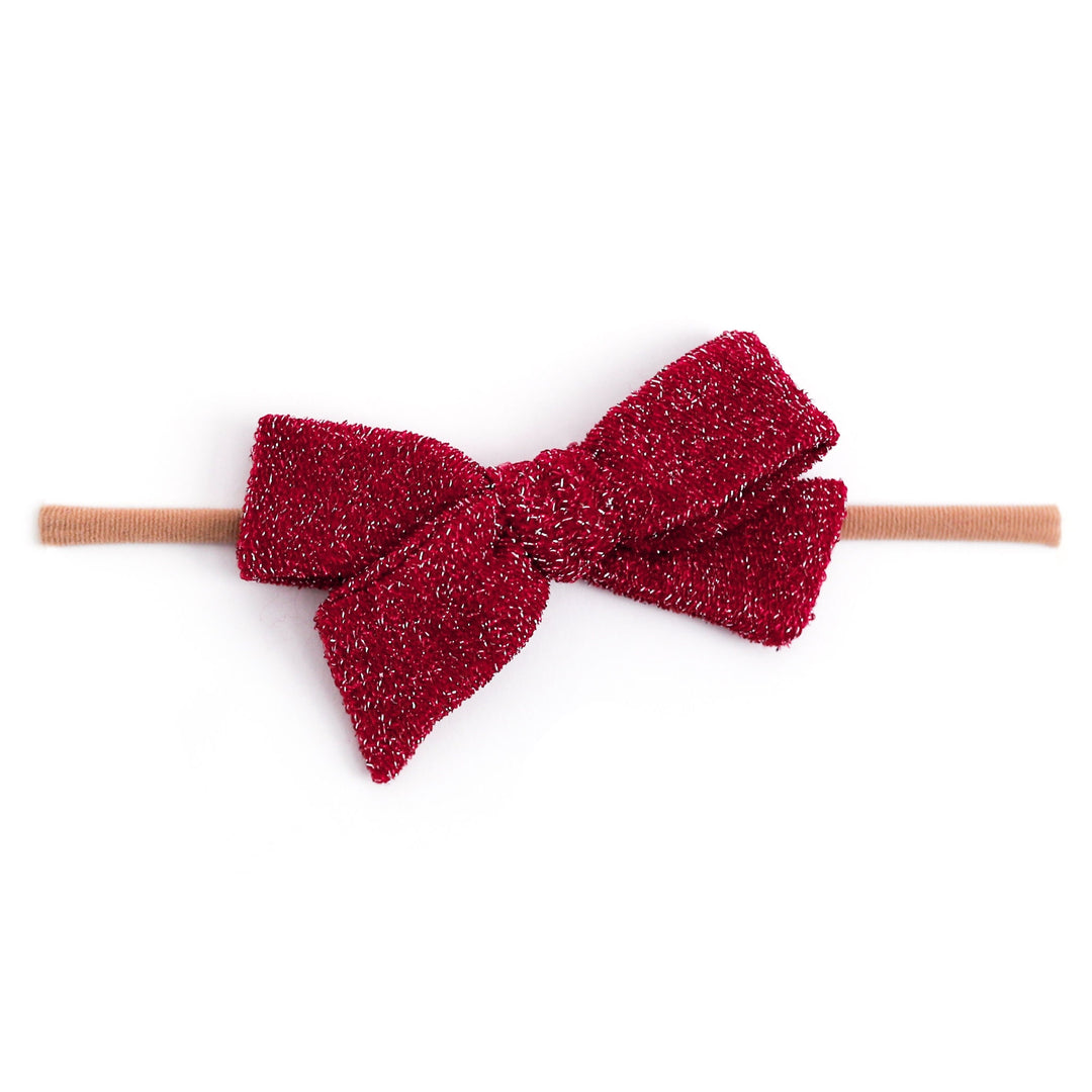 sparkly red baby bow on nylon headband