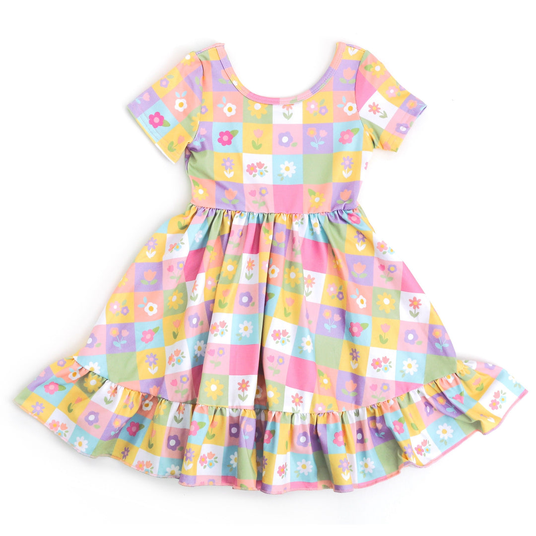 spring floral patchwork dress for toddlers and girls