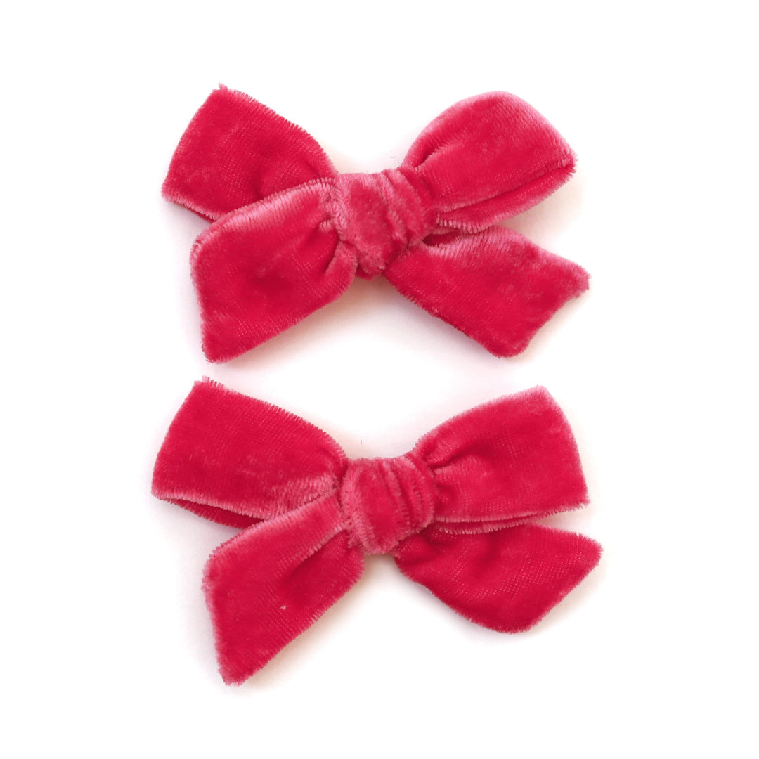 strawberry pink velvet pigtail bows on clips