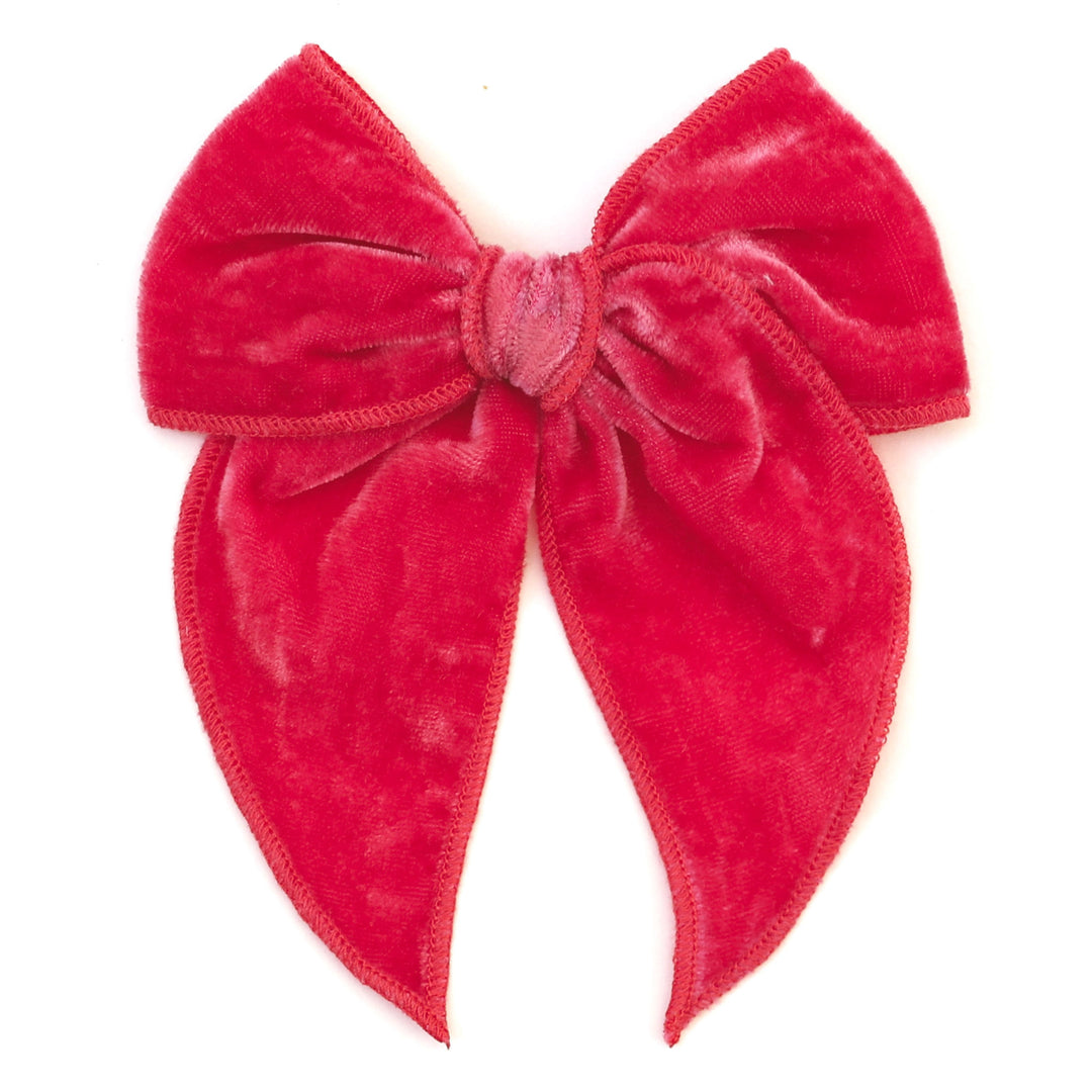 strawberry pink velvet girls 6" hair bow on clip