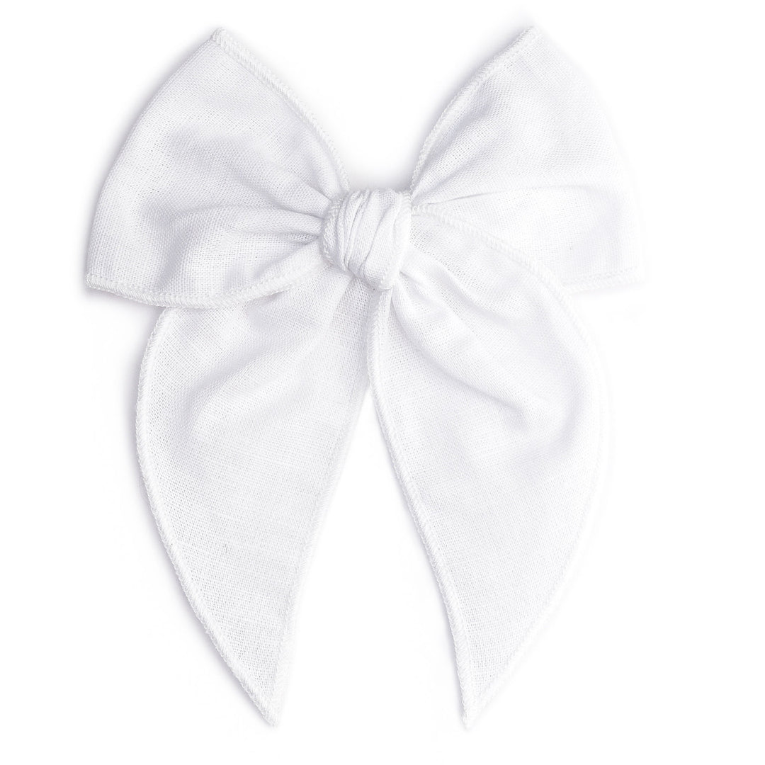 6" white linen hair bow for girls
