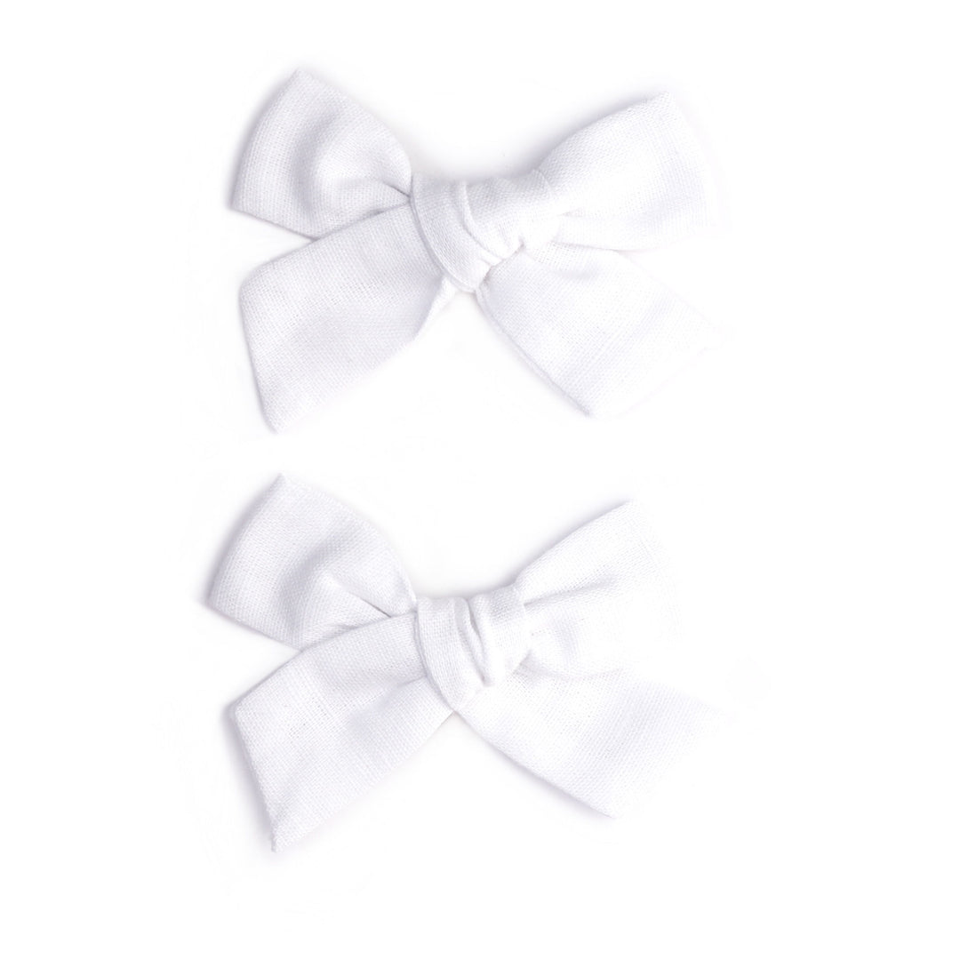 white linen pigtail style hair bows for toddlers and little girls