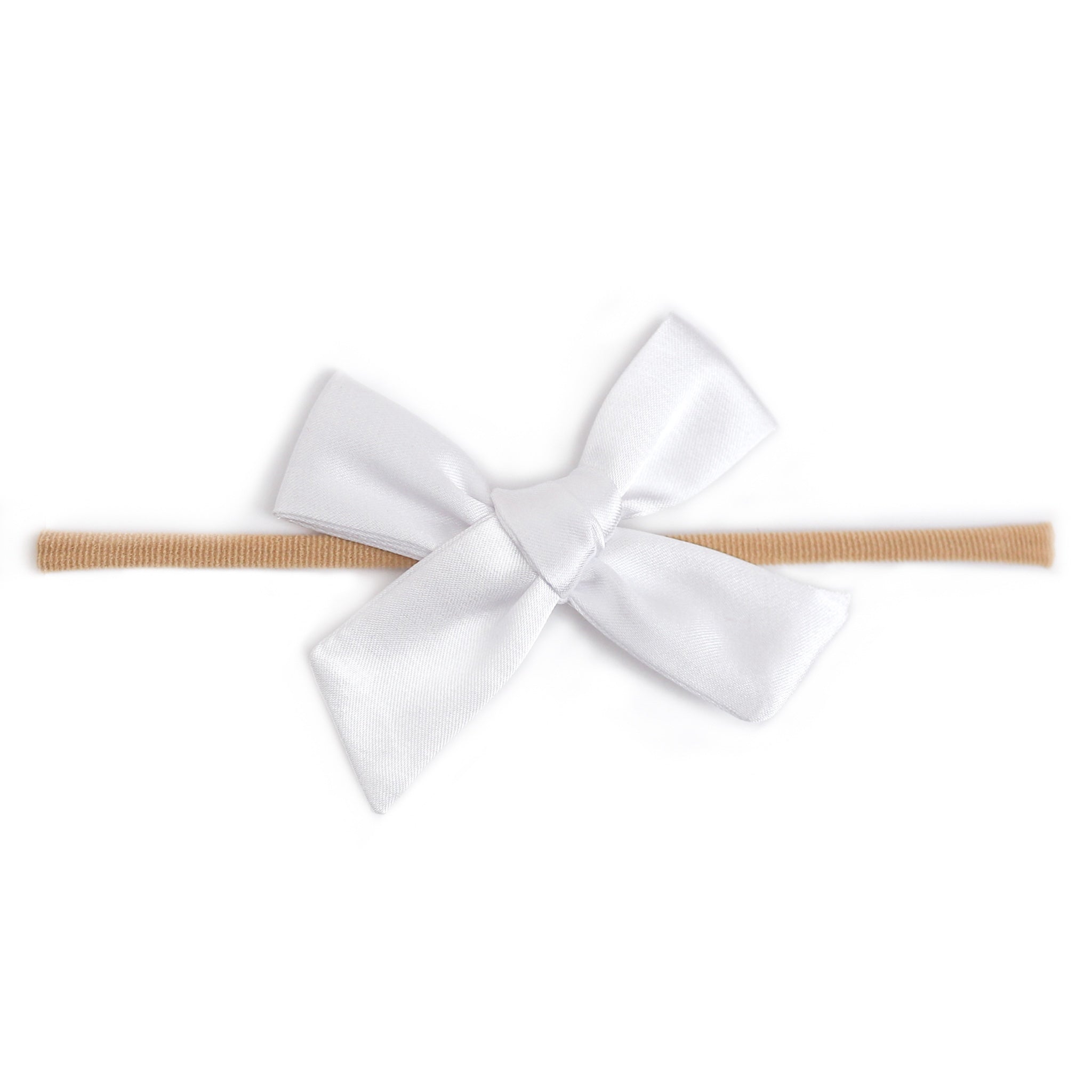 white satin bow on soft nylon band for baby girl