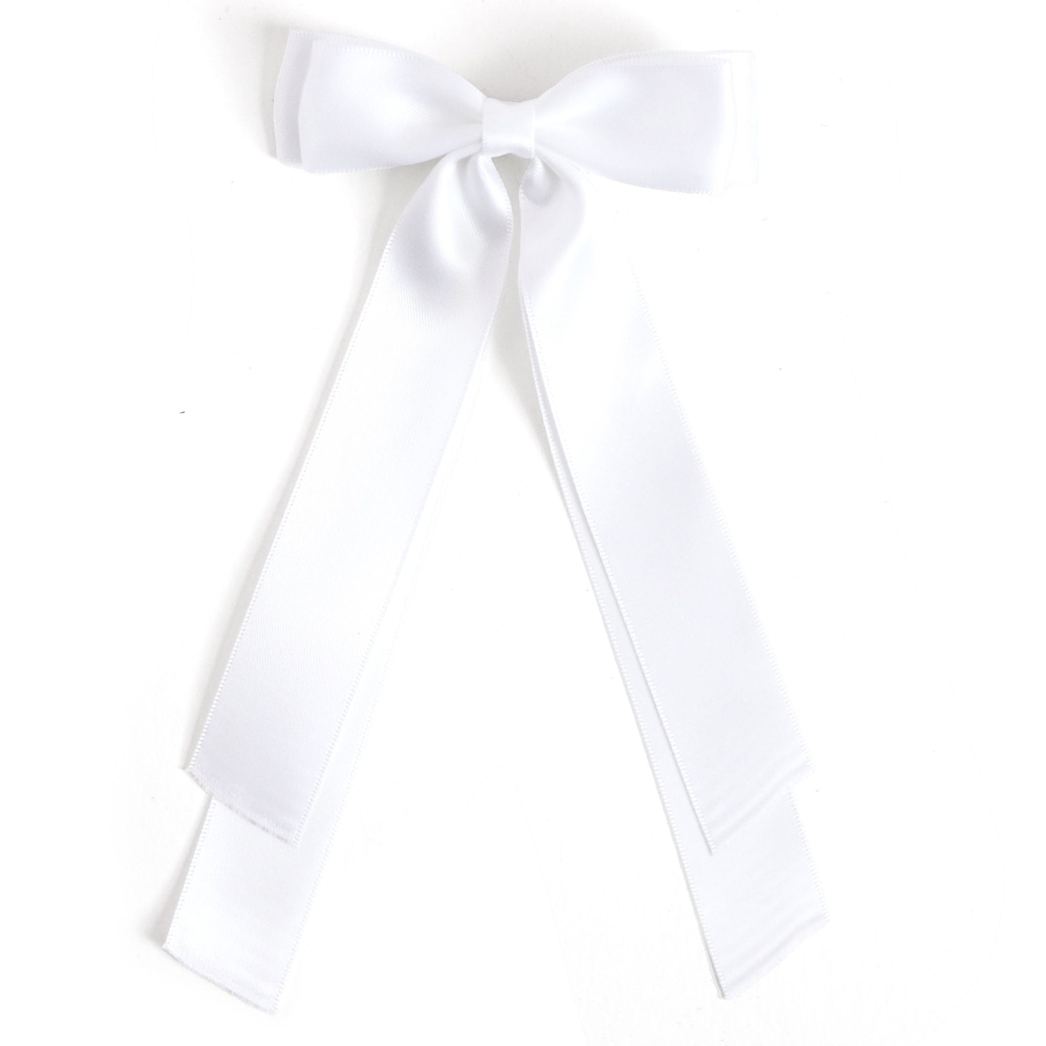 white long tail satin double bow on clip for Valentine's Day