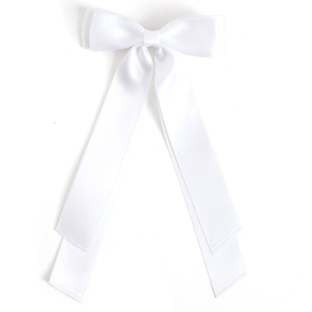 white long tail satin double bow on clip for Valentine's Day