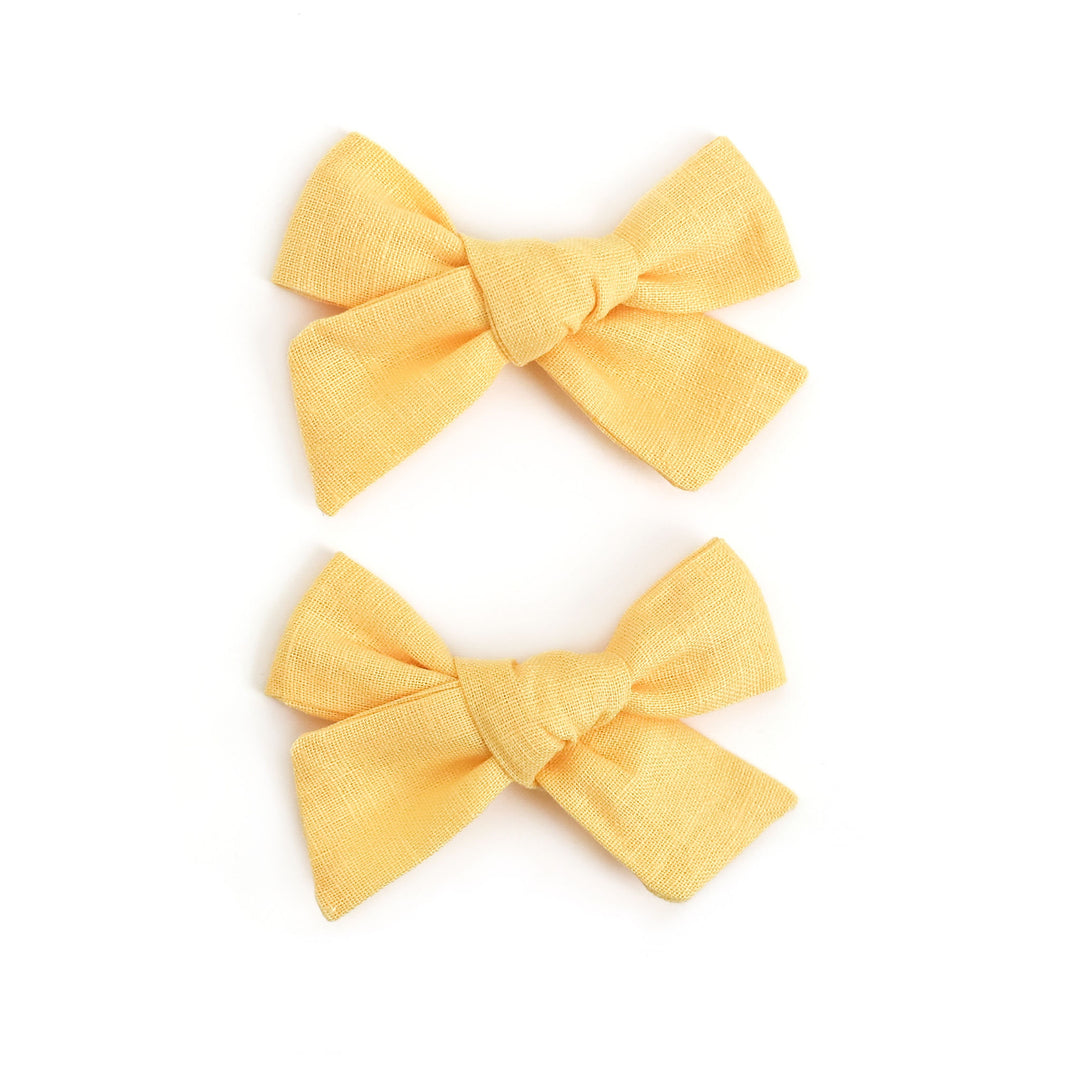 sunshine yellow linen pigtail bows on clips