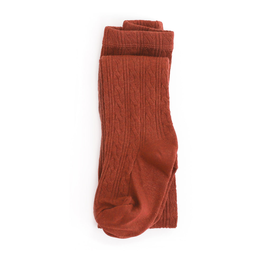 Brick red cable knit tights made by little stocking co