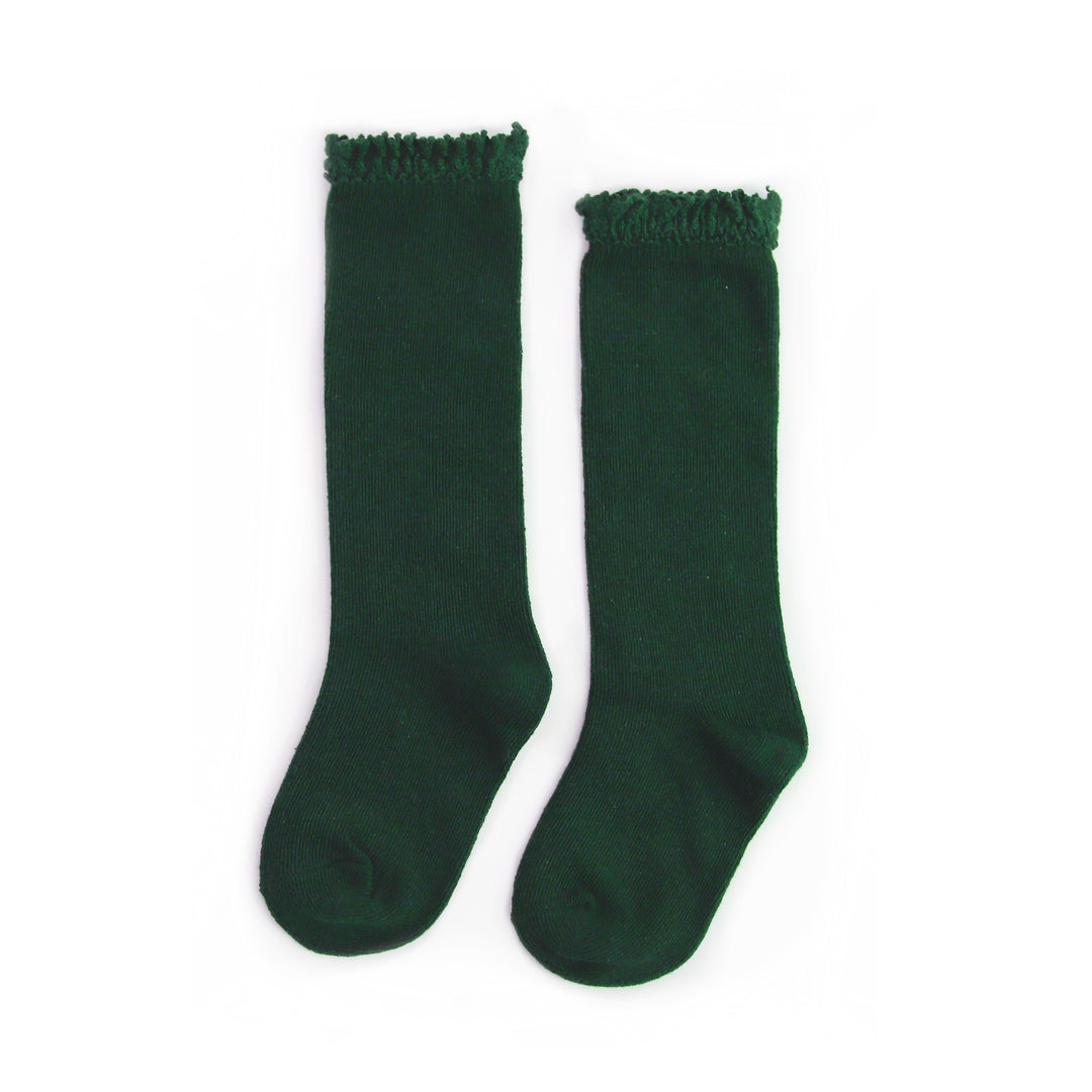 forest green lace top knee high socks for babies, toddlers and little girls