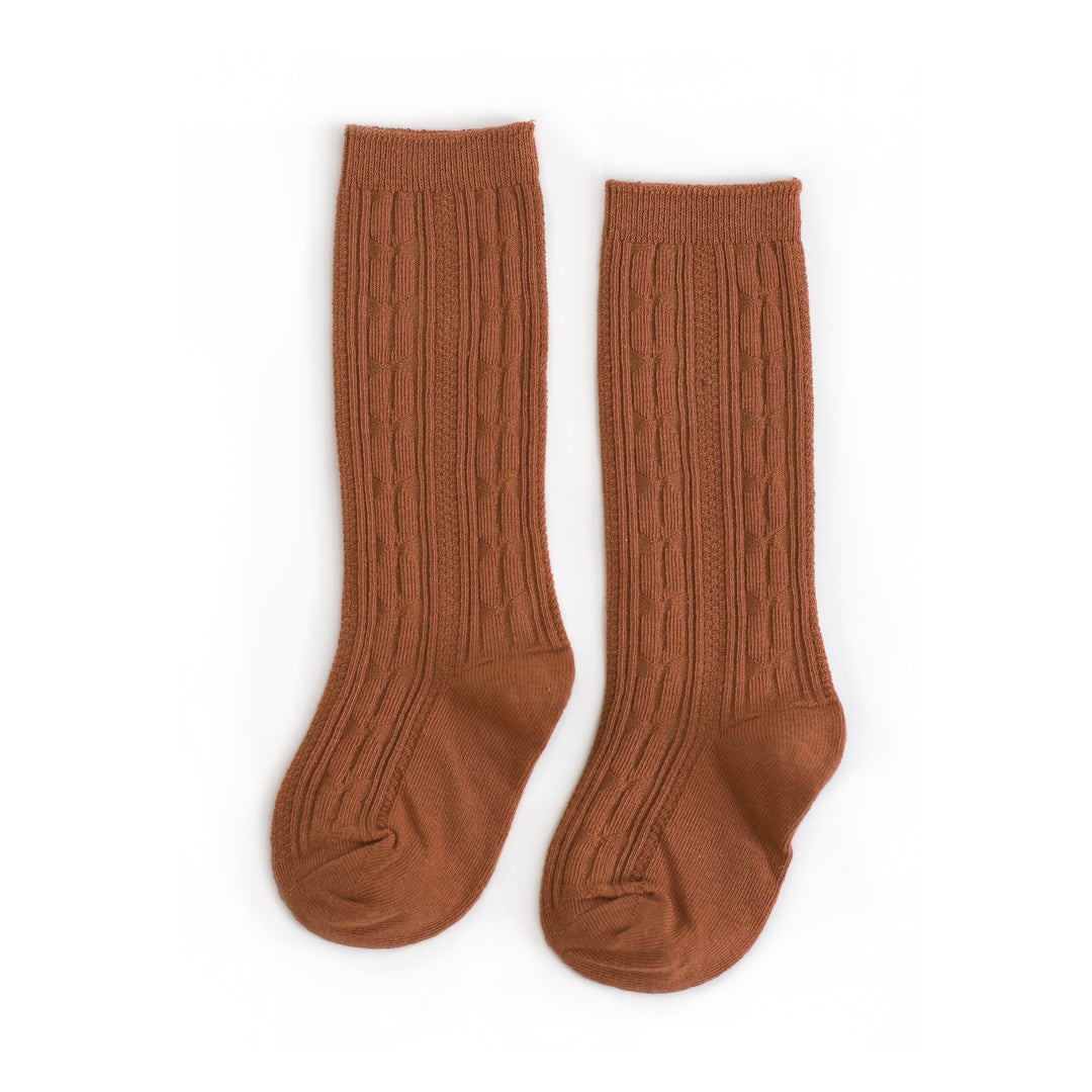 Sugar Almond cable knit knee high socks